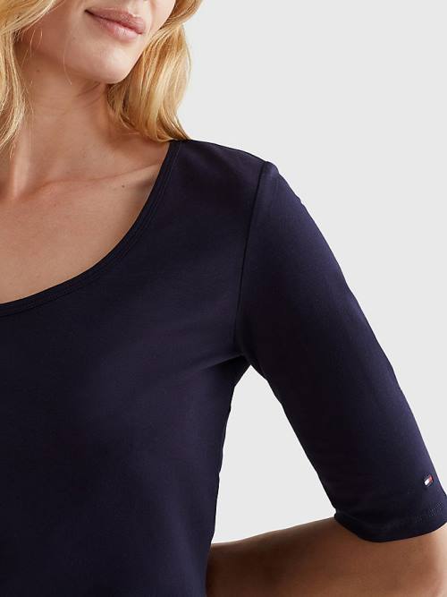 Tommy Hilfiger Slim Fit Scoop Neck Ženske Majice Modra | TH290CLD