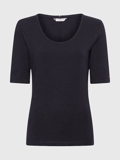 Tommy Hilfiger Slim Fit Scoop Neck Ženske Majice Modra | TH290CLD