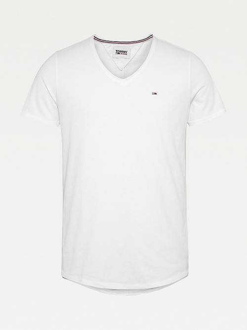 Tommy Hilfiger Slim Fit V-Neck Moški Majice Bela | TH150HRK