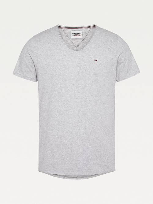 Tommy Hilfiger Slim Fit V-Neck Moški Majice Siva | TH491GMH