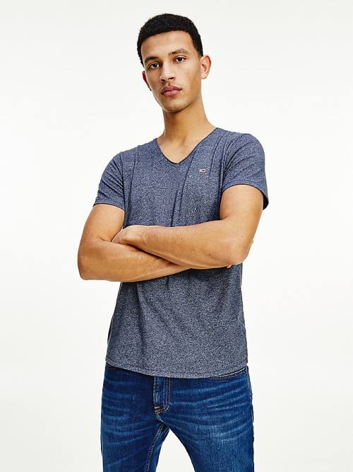 Tommy Hilfiger Slim Fit V-Neck Moški Majice Modra | TH578FWA