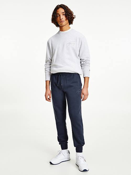 Tommy Hilfiger Slim Fleece Signature Joggers Moški Hlače Modra | TH647SKF