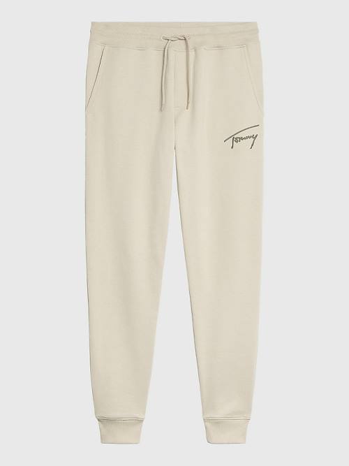 Tommy Hilfiger Slim Fleece Signature Joggers Moški Hlače Bež | TH906MJQ