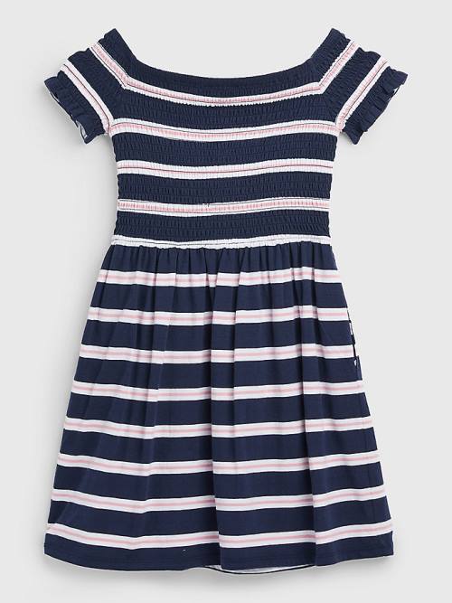 Tommy Hilfiger Smocked Stripe Fit & Flare Dekleta Obleke Modra | TH941CYH