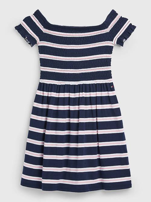 Tommy Hilfiger Smocked Stripe Fit & Flare Dekleta Obleke Modra | TH941CYH