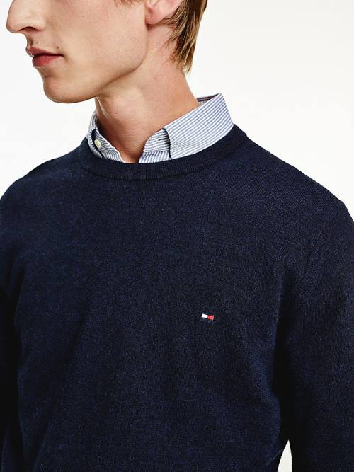 Tommy Hilfiger Soft Merino Wool Crew Neck Jumper Moški Puloverji Modra | TH069PIE