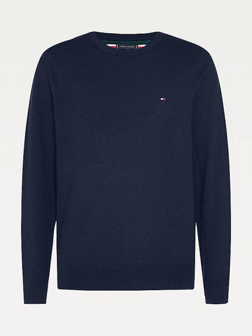 Tommy Hilfiger Soft Merino Wool Crew Neck Jumper Moški Puloverji Modra | TH069PIE