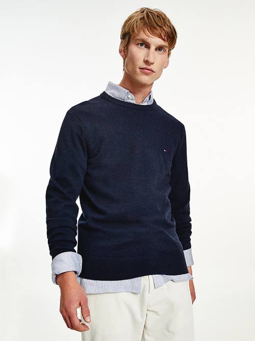 Tommy Hilfiger Soft Merino Wool Crew Neck Jumper Moški Puloverji Modra | TH069PIE