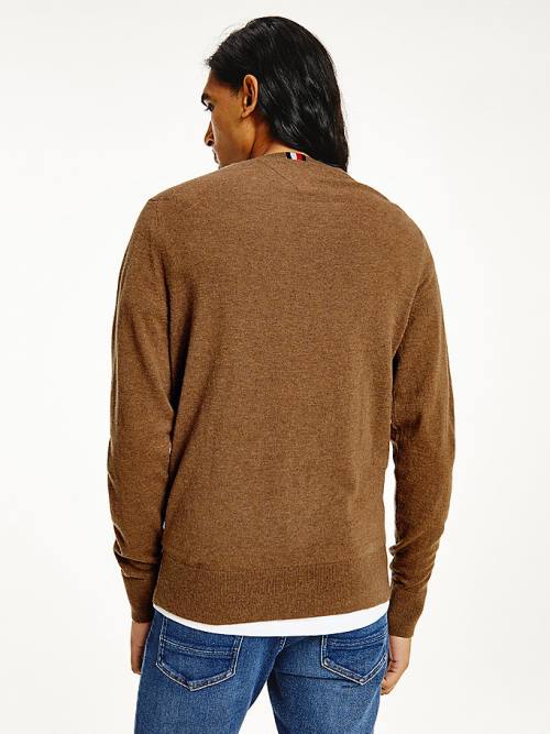 Tommy Hilfiger Soft Merino Wool Crew Neck Jumper Moški Puloverji Rjav | TH714GTK