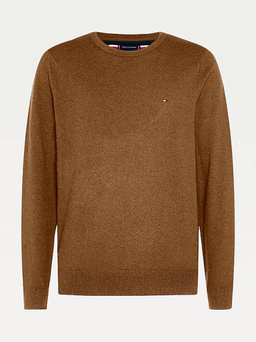 Tommy Hilfiger Soft Merino Wool Crew Neck Jumper Moški Puloverji Rjav | TH714GTK