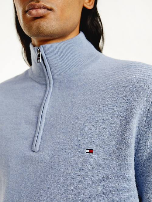 Tommy Hilfiger Soft Merino Wool Half Zip Jumper Moški Puloverji Modra | TH187XNM