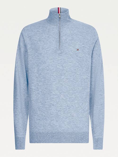 Tommy Hilfiger Soft Merino Wool Half Zip Jumper Moški Puloverji Modra | TH187XNM