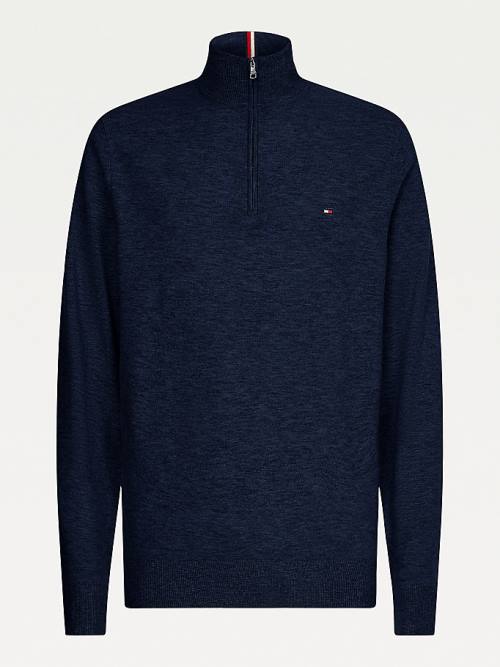 Tommy Hilfiger Soft Merino Wool Half Zip Jumper Moški Puloverji Modra | TH467PAZ