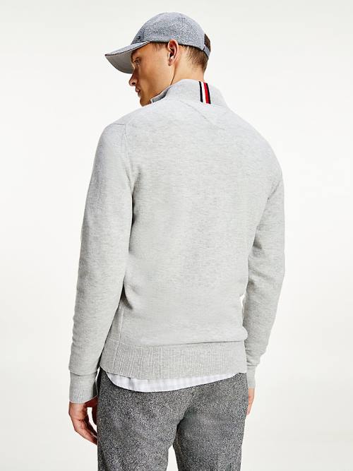 Tommy Hilfiger Soft Merino Wool Half Zip Jumper Moški Puloverji Siva | TH740MVP