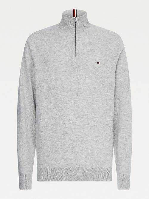 Tommy Hilfiger Soft Merino Wool Half Zip Jumper Moški Puloverji Siva | TH740MVP