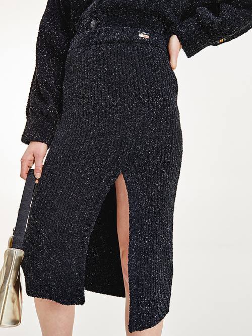 Tommy Hilfiger Sparkle Knit Side Slit Midi Ženske Krilo Črna | TH941UOF