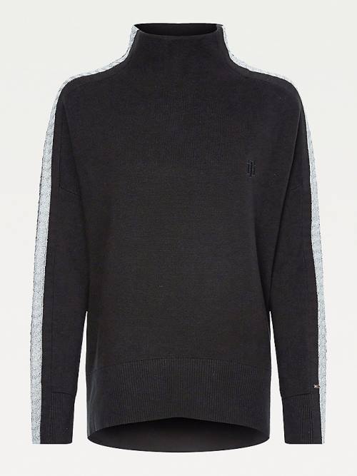 Tommy Hilfiger Sparkle Stripe Relaxed Fit Jumper Ženske Puloverji Črna | TH473QEH