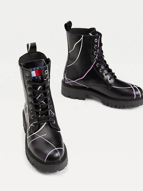 Tommy Hilfiger Splash Cleat Ankle Ženske Škornji Črna | TH402NSQ