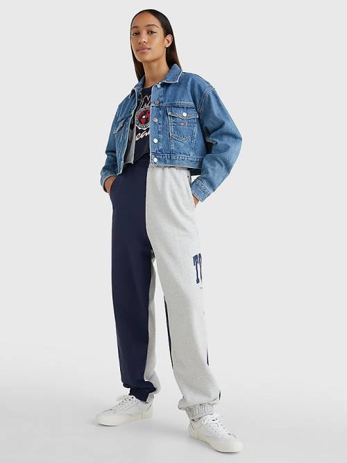 Tommy Hilfiger Spliced Collegiate Relaxed Joggers Ženske Hlače Modra | TH042MFG