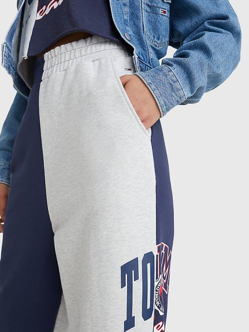 Tommy Hilfiger Spliced Collegiate Relaxed Joggers Ženske Hlače Modra | TH042MFG