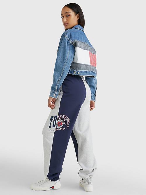 Tommy Hilfiger Spliced Collegiate Relaxed Joggers Ženske Hlače Modra | TH042MFG