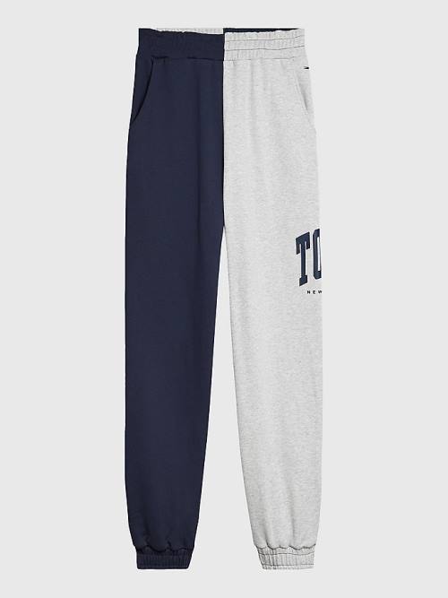 Tommy Hilfiger Spliced Collegiate Relaxed Joggers Ženske Hlače Modra | TH042MFG