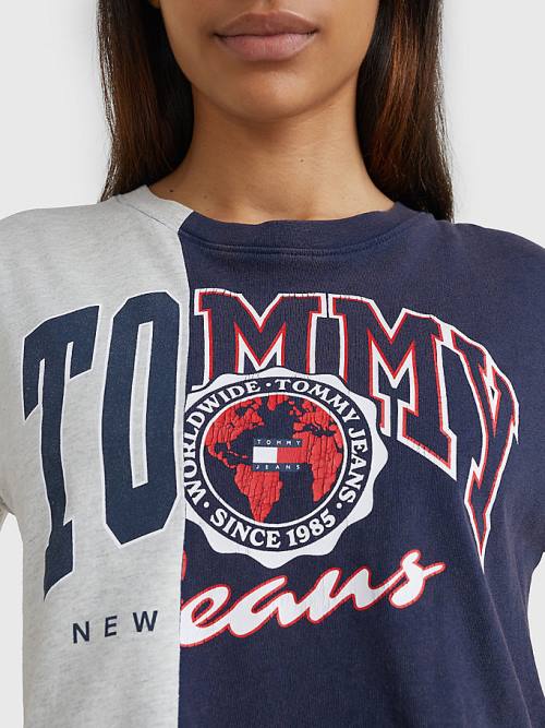 Tommy Hilfiger Spliced Logo Cropped Ženske Majice Modra | TH526BGA