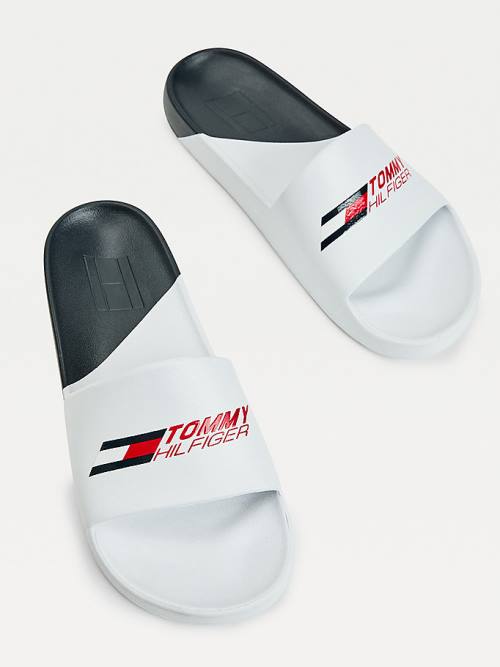 Tommy Hilfiger Sport Colour-Blocked Pool Slides Moški Sandali Bela | TH729AKL