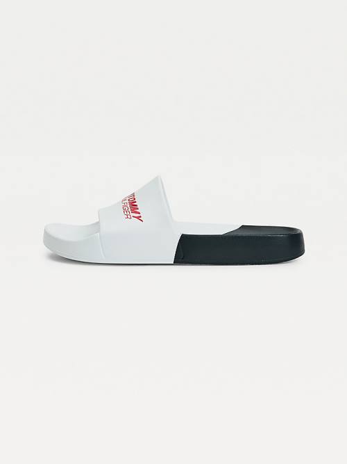 Tommy Hilfiger Sport Colour-Blocked Pool Slides Moški Sandali Bela | TH729AKL