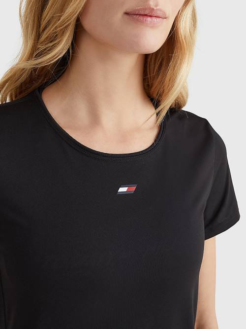 Tommy Hilfiger Sport Fabric Mix Crew Neck Ženske Majice Črna | TH658ZDM