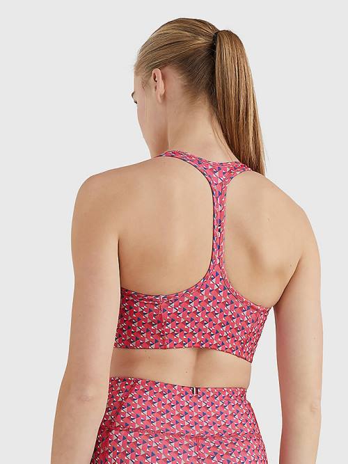 Tommy Hilfiger Sport Geometric Print Medium Support Bra Ženske Spodnje Perilo Rdeča | TH374IUH