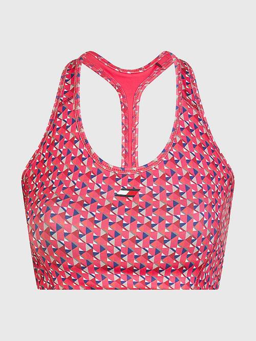 Tommy Hilfiger Sport Geometric Print Medium Support Bra Ženske Spodnje Perilo Rdeča | TH374IUH