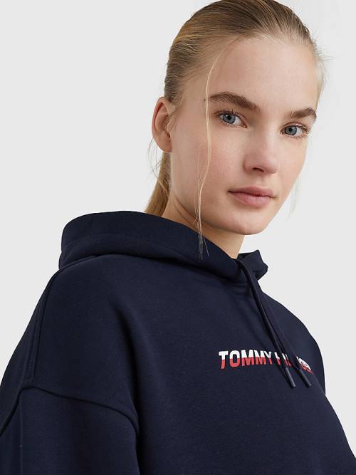 Tommy Hilfiger Sport Logo Relaxed Fit Ženske Pulover s kapuco Modra | TH143TBP