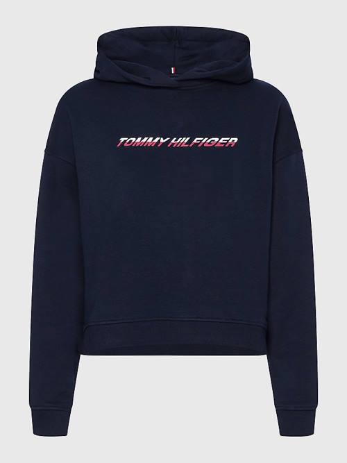 Tommy Hilfiger Sport Logo Relaxed Fit Ženske Pulover s kapuco Modra | TH143TBP