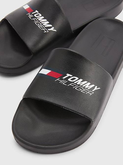 Tommy Hilfiger Sport Logo Slides Moški Sandali Črna | TH179GBN