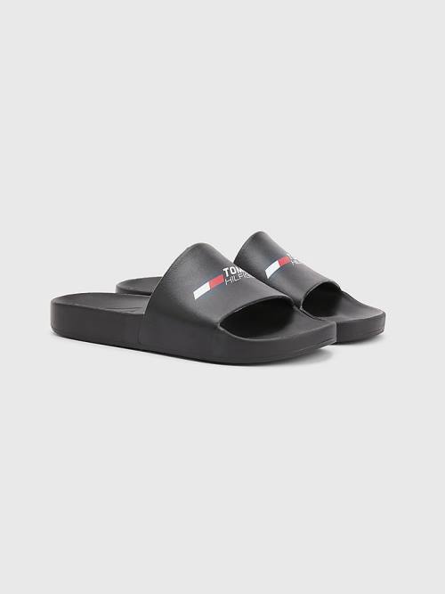 Tommy Hilfiger Sport Logo Slides Moški Sandali Črna | TH179GBN