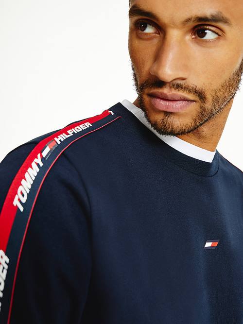 Tommy Hilfiger Sport Logo Tape Moški Pulover Modra | TH692XYT