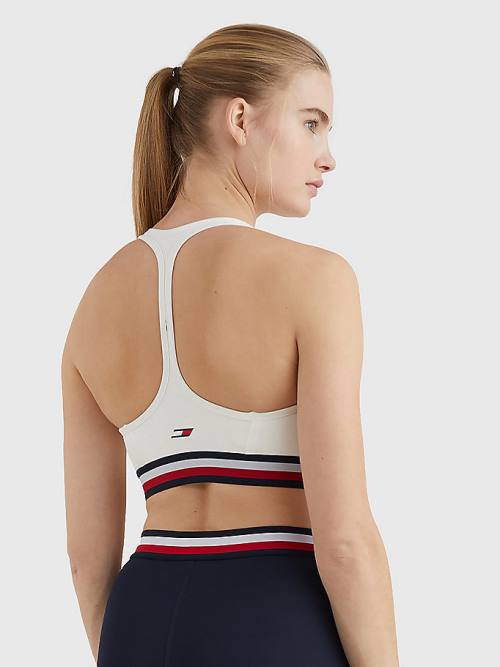 Tommy Hilfiger Sport Medium Support Tape Bra Ženske Spodnje Perilo Bela | TH047EJB