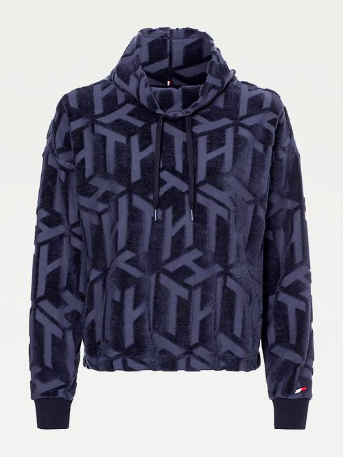 Tommy Hilfiger Sport Monogram High Neck Sweatshirt Ženske Pulover s kapuco Modra | TH512IDF