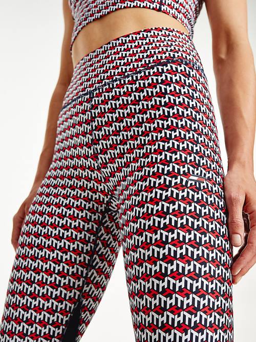 Tommy Hilfiger Sport Monogram Print Full Length Ženske Pajkice Rdeča | TH317HMO