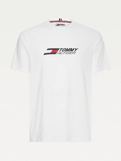 Tommy Hilfiger Sport Organic Cotton Logo Moški Majice Bela | TH057SDX