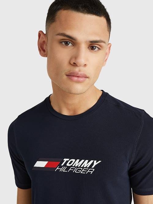 Tommy Hilfiger Sport Organic Cotton Logo Moški Majice Modra | TH458OFZ