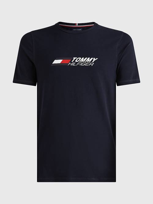 Tommy Hilfiger Sport Organic Cotton Logo Moški Majice Modra | TH458OFZ