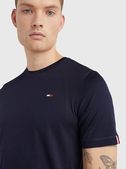 Tommy Hilfiger Sport Slim Fit Logo Training Moški Majice Modra | TH345FLT