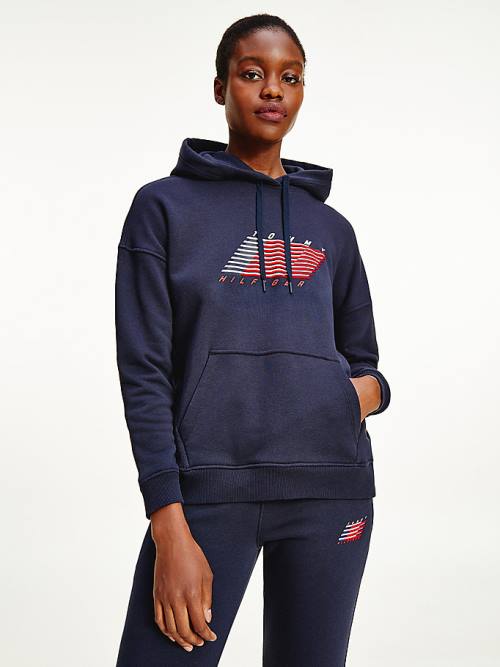 Tommy Hilfiger Sport TH Cool Relaxed Flag Ženske Pulover s kapuco Modra | TH843APB