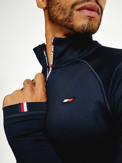 Tommy Hilfiger Sport Tape Half-Zip Long Sleeve Moški Majice Modra | TH982BIK