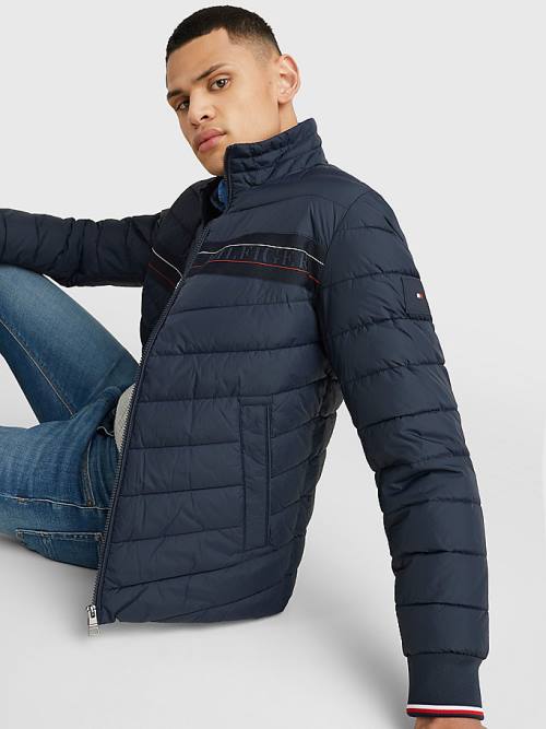 Tommy Hilfiger Stand-Up Collar Tape Puffer Moški Jakne Modra | TH638ISK