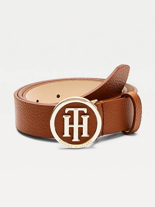 Tommy Hilfiger Statement Round Buckle Leather Ženske Pas Za Hlače Rjav | TH516UDN