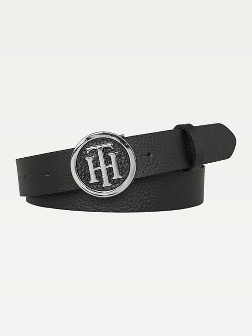 Tommy Hilfiger Statement Round Buckle Leather Ženske Pas Za Hlače Črna | TH732TXR