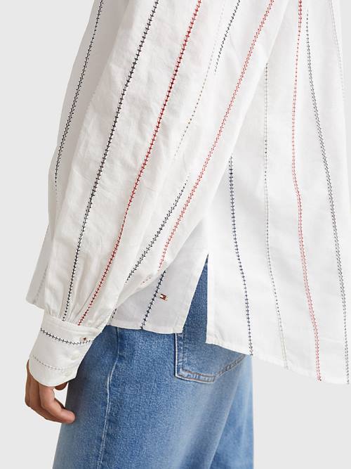 Tommy Hilfiger Stitched Stripe Relaxed Fit Ženske Bluza Bela | TH328PKV